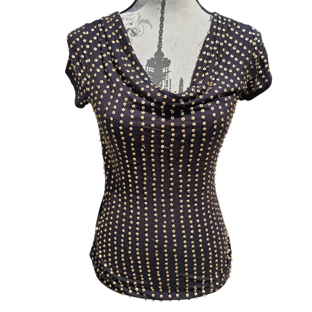 Y2k INC International Concepts Black Gold Sequin Top Size XS
